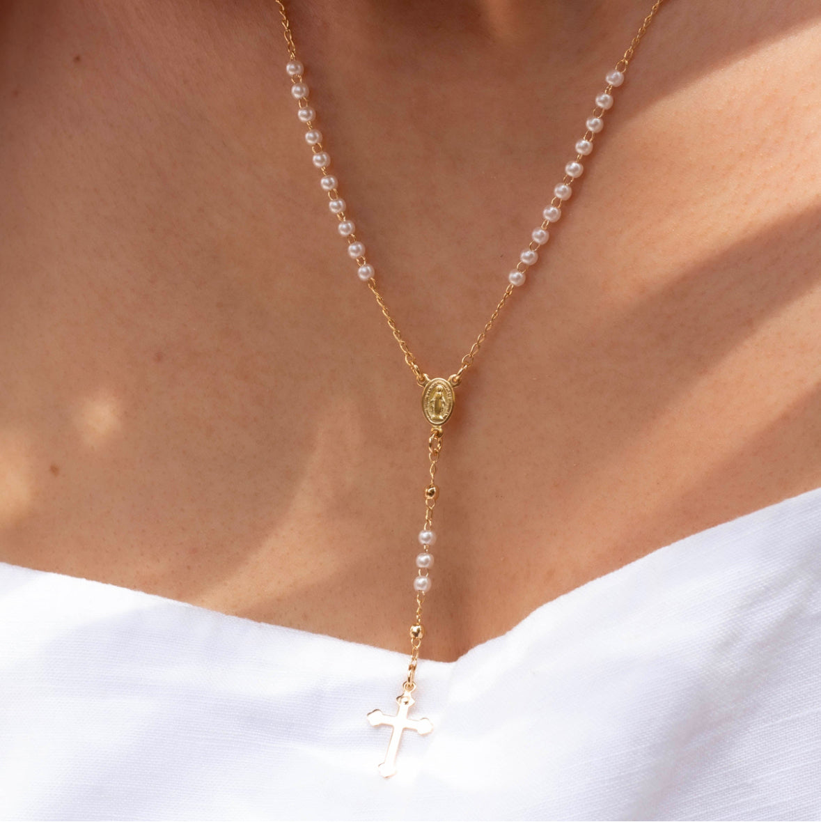 Small Pearls Rosary Necklace