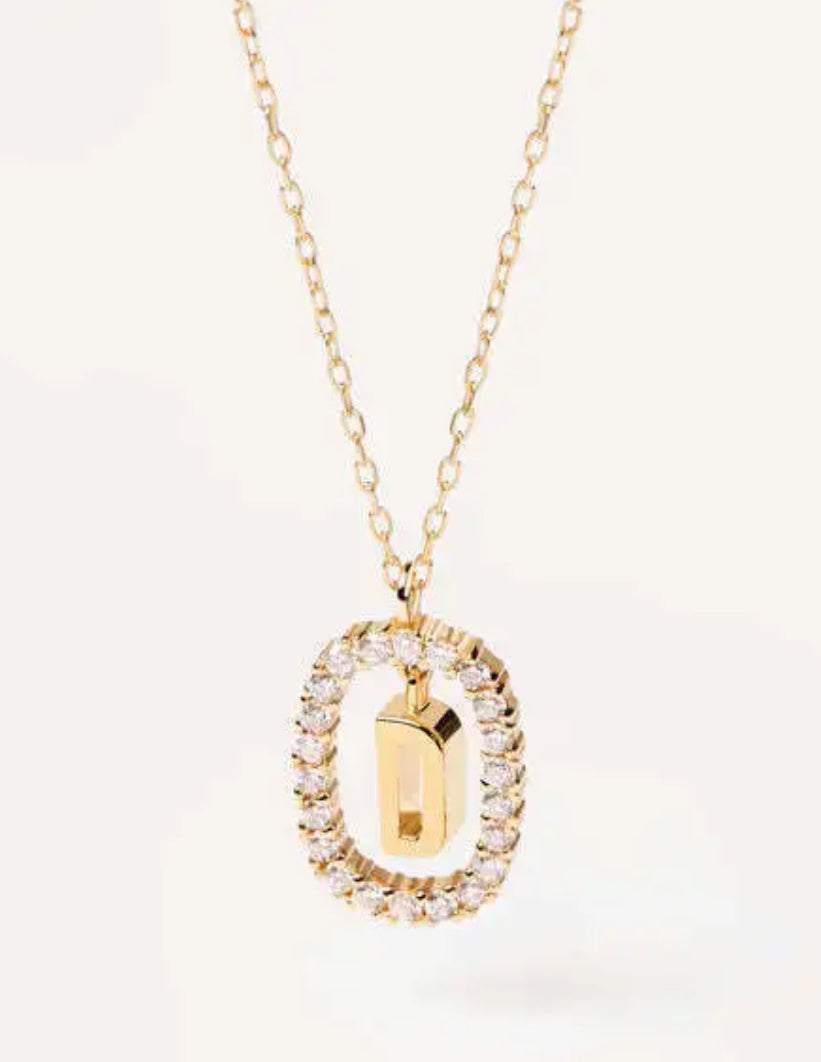 Initial gold necklace with circle in circonia