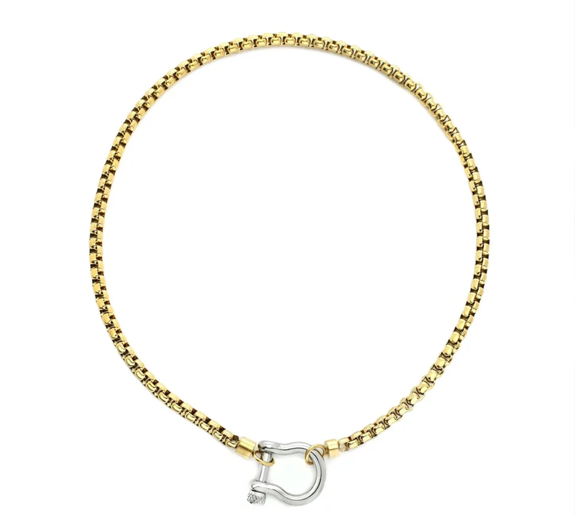 Lorena gold and silver necklace with hourseshoe lock