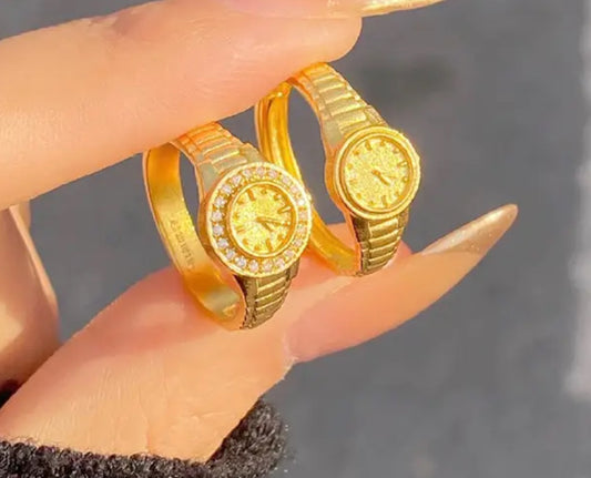 Clock gold adjustable ring